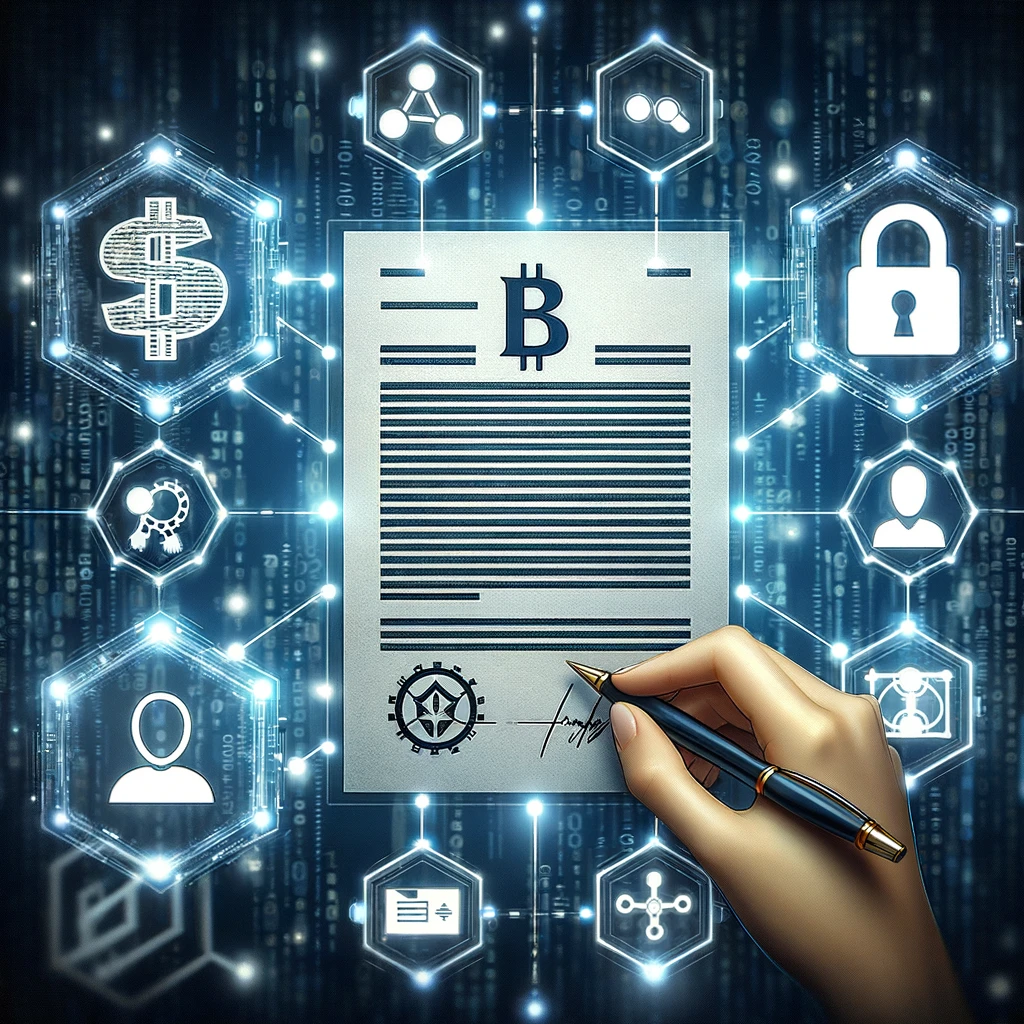 Imagem representativa de um contrato digital com elementos de blockchain